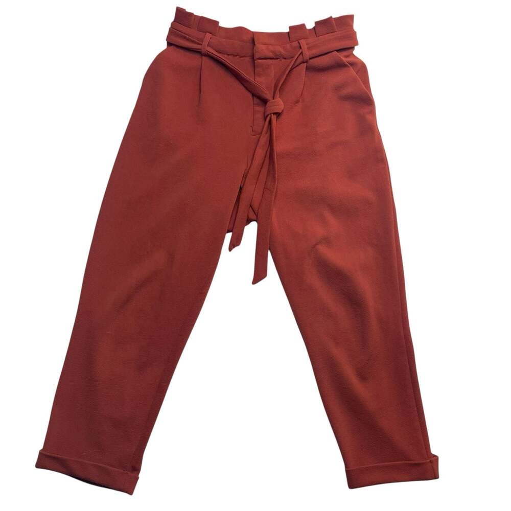 No Boundaries Women’s Large Rust Orange Paperbag Waist Tie Pants Cropped